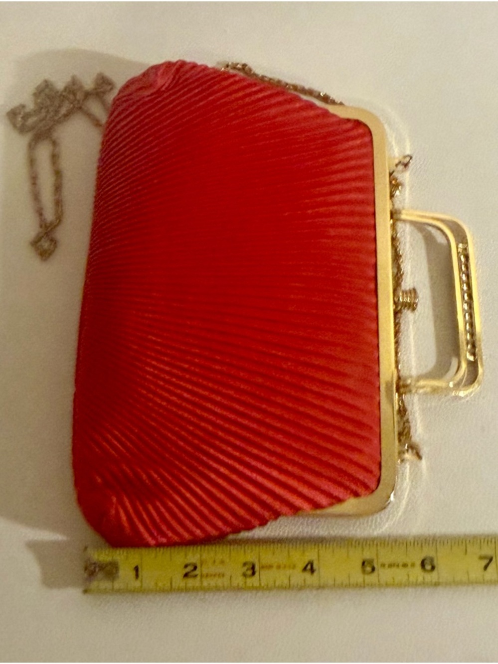 Red Evening Clutch Gold Frame Chain Strap Formal Wedding Prom Purse Vintage Bag - Picture 10 of 11